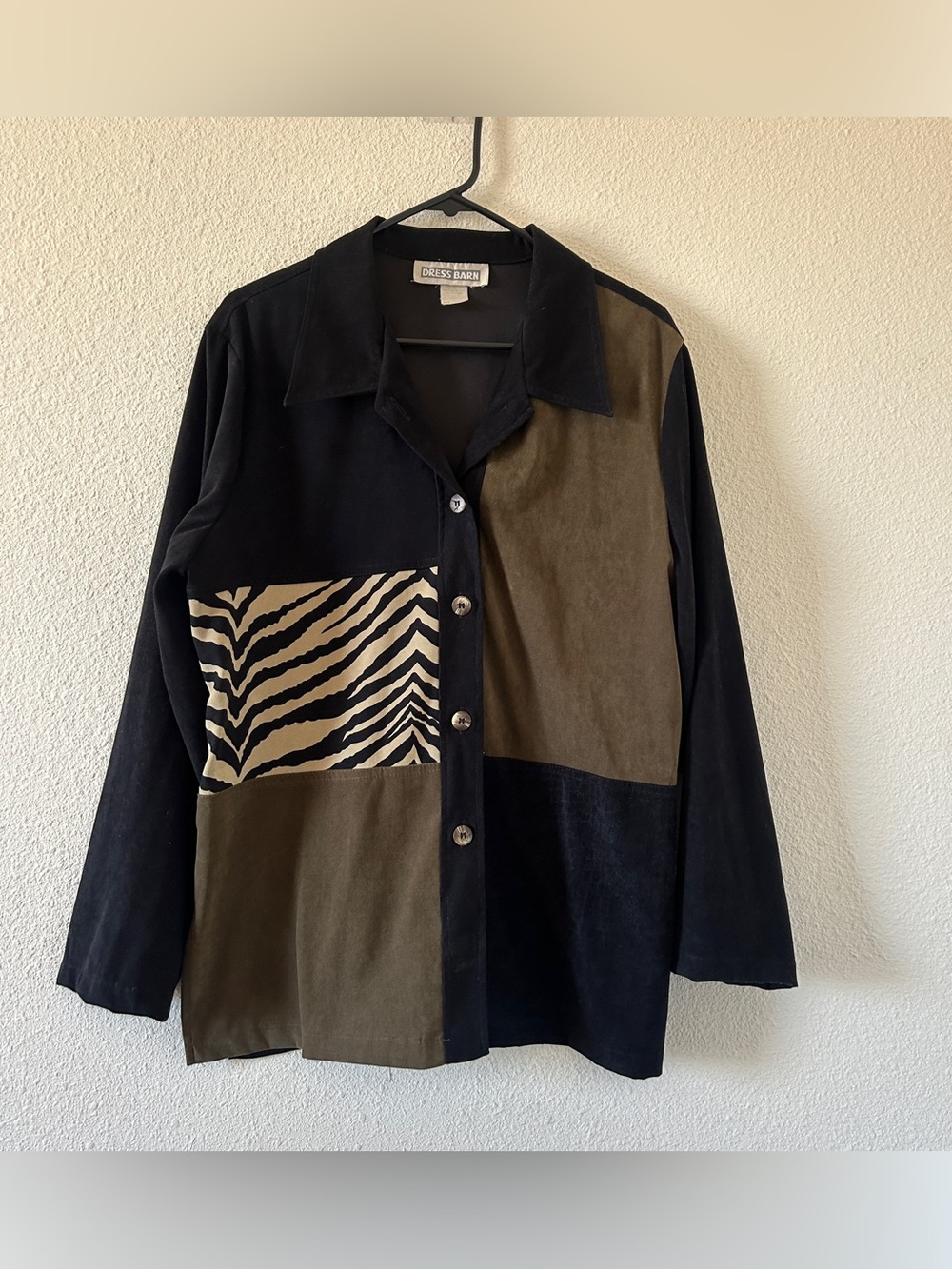 VTG Dress Barn Artsy 2 Piece Pants Set Zebra Patch Button Up Pants Women’s 14